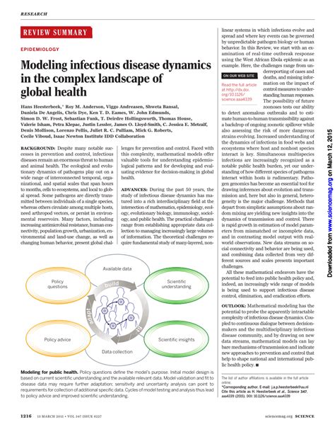 Pdf Modeling Infectious Disease Dynamics In The Complex Landscape Of