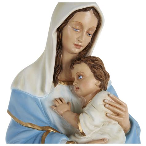 Statue Of The Virgin Mary Holding Baby Jesus In Fibreglass 54e