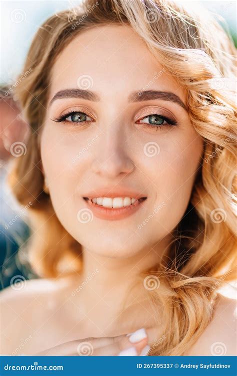 Portrait Of A Beautiful Young Blonde Woman In A White Dress Stock Image Image Of Positive