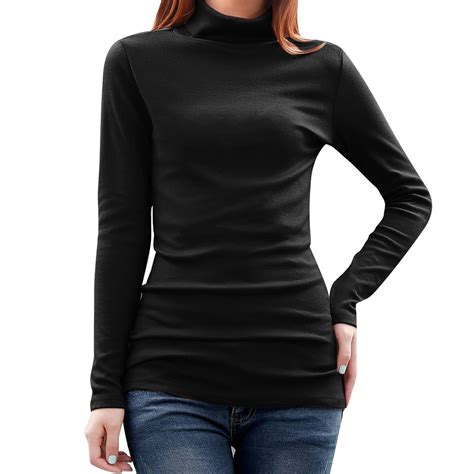 2017 New Women Turtleneck Long Sleeve Fitted Knit Shirt Stretchy Tunic Tops Black M In T Shirts