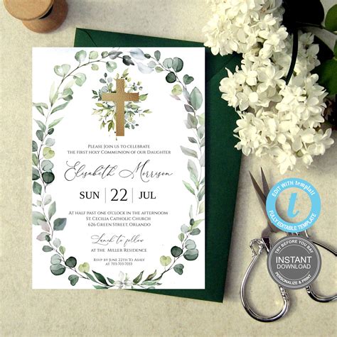 First Communion Invitation Template Instant Download Etsy New Zealand