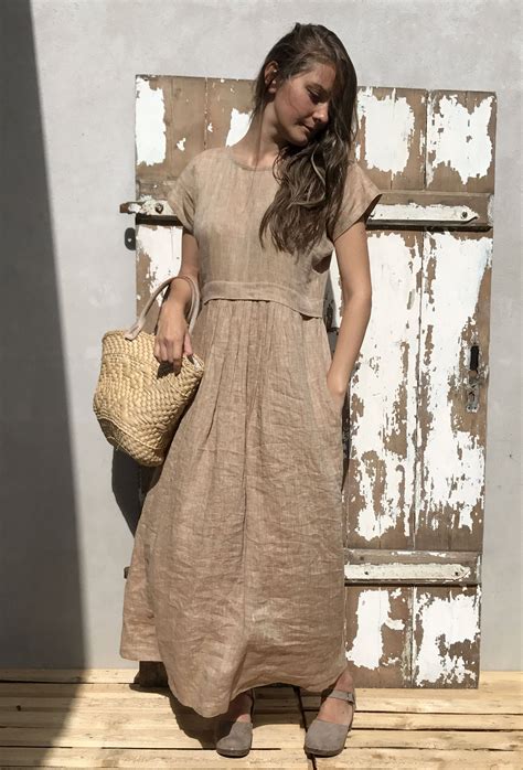 Linen Maxi Dress Long Linen Dress Plus Size Maxi Dress With Sleeves Summer Beach Dress Plus
