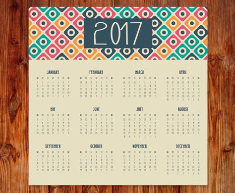 Cute 2017 Retro Calendar Vector Art And Graphics