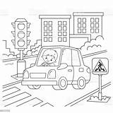 Coloring Traffic Road Cartoon Light Driver Outline Children Transport Illustration Activity Vehicle Boys Vector Istock Vectors Adult Usa sketch template