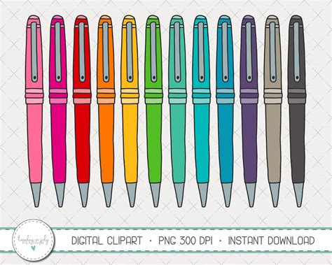 Pens Clipart Set Writing Pens Ink Pens Commercial Use Digital
