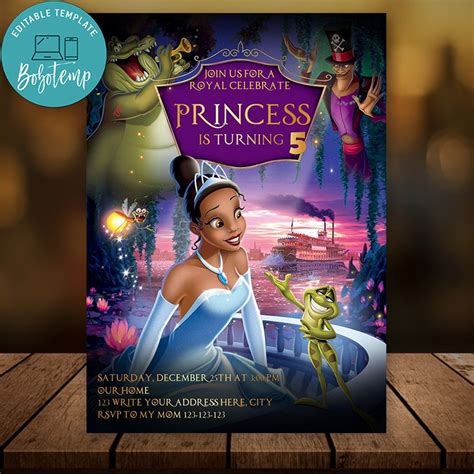 Editable Disney Princess Tiana Invitations Instant Download