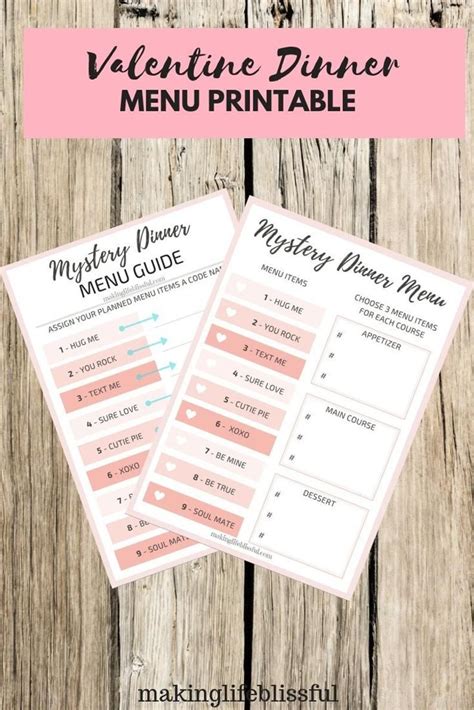 Who wants to fight crowds and make reservations when my trim and terrific recipes for valentine's day mean so much more! Valentine Dinner Menu Printable for Mystery Dinner for ...