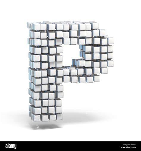 White Voxel Cubes Font Letter P 3d Render Illustration Isolated On