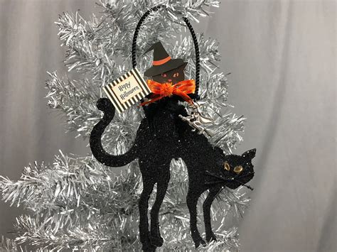 Black Cat Ornament Vintage Style Cat Halloween Decoration Etsy Cat