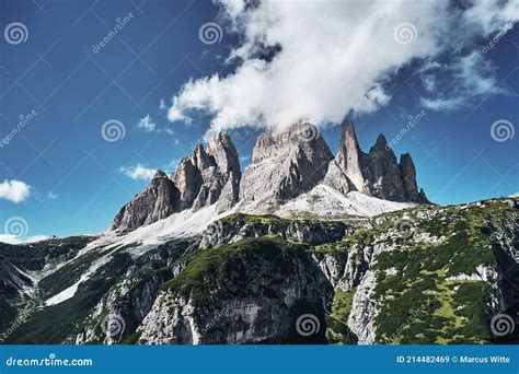 Mountainous Landscape With Clouds In Three Peaks Nature Park In Italian