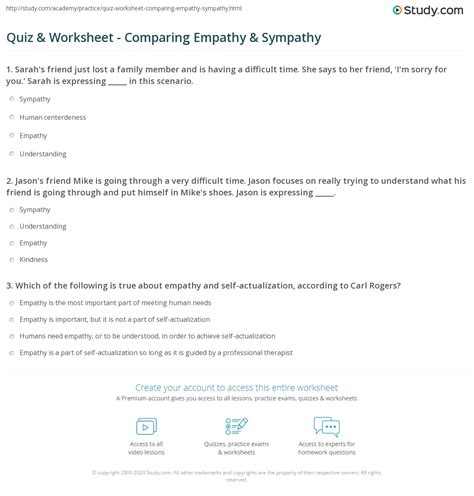 Quiz And Worksheet Comparing Empathy And Sympathy