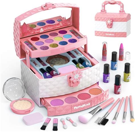 Perryhome Kids Makeup Kit For Girl 35 Pcs Washable Real Cosmetic Safe