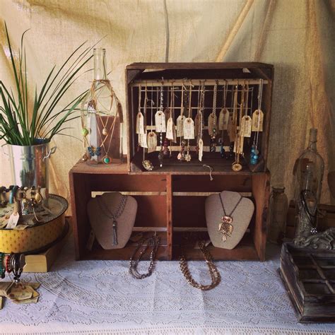 Vintage Jewelry Display With Wood Crates And Glass Bottles Barn Sale