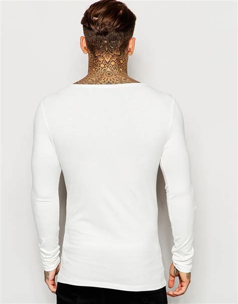 Lyst Asos Extreme Muscle Fit Long Sleeve T Shirt In Off White With