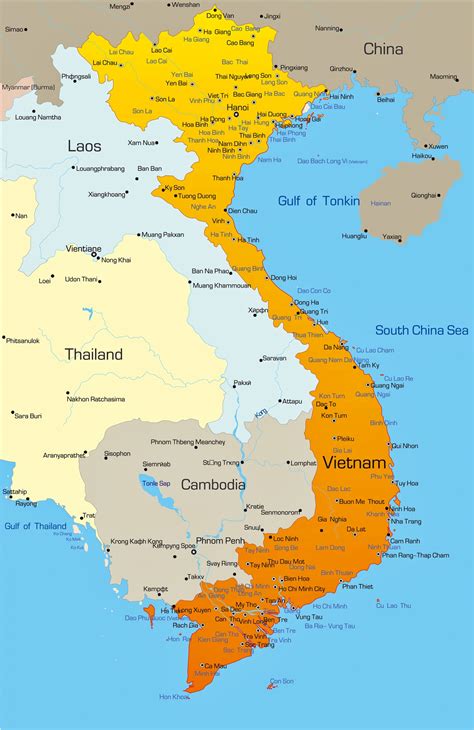 Large Detailed Tourist Map Of Vietnam With Cities And Towns Off
