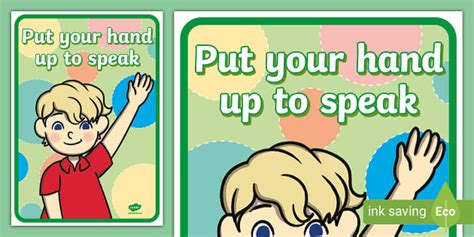 Put Your Hand Up To Speak Poster Hecho Por Educadores