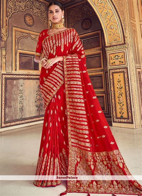 Buy Zari Art Silk Red Traditional Designer Saree Online Saree Designs