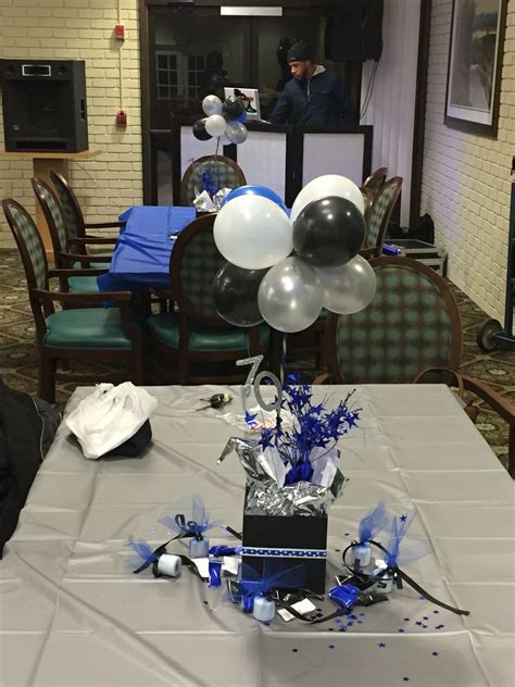 70th Birthday Centerpieces Blue Black White And Silver Blue Birthday