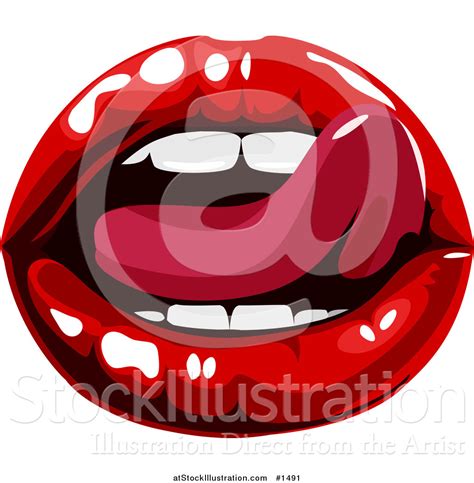 Vector Illustration Of A Sexy Womans Tongue Licking Her Luscious Red Lips By