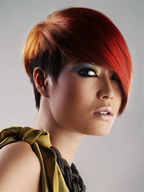 Choose this hair dye if you have brown eyes even if they are darker because this light brown hair color will accentuate your eyes and other features. Red Asian hair with a very short neck and a long fringe