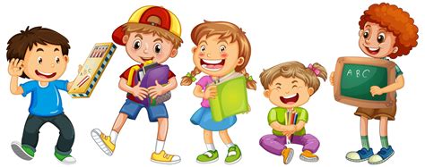 grupo de niños pequeños personaje de dibujos animados sobre fondo blanco Vector en Vecteezy