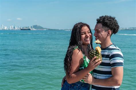 Latin Couple Enjoying A Tropical Vacation At The Beach Stock Image Image Of Couple Romantic