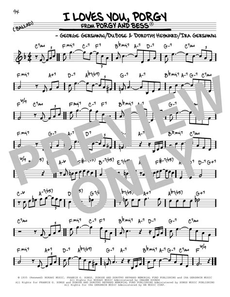 I Loves You Porgy Sheet Music Ira Gershwin Real Book Melody And Chords