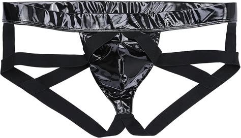 Chictry Mens Sexy Leather Jockstrap Briefs Gay Open Back Cut Out Underwear Black X Largewaist