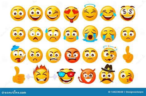 Set Of Smiley Emoticons Vector Faces With Different Emotions Isolated
