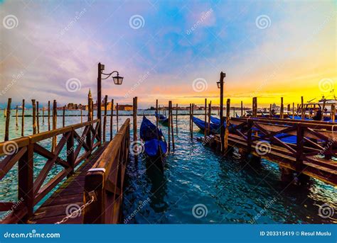 Beautiful Venice Sunset View With City Lights Venice Italy Stock