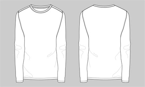 Long Sleeve Slim Fit Basic T Shirt Technical Fashion Flat Sketch Vector