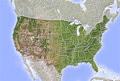 Usa Shaded Relief Map With State Borders