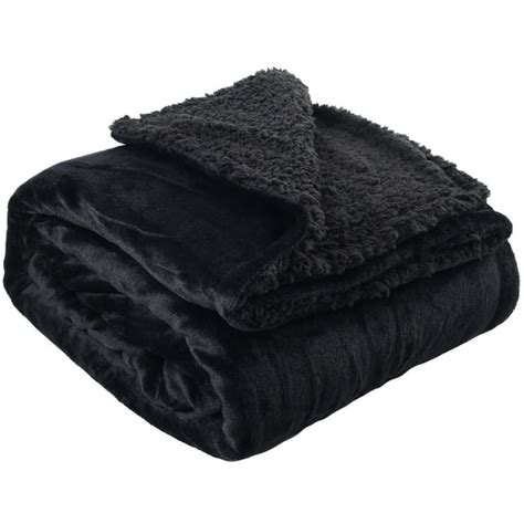 60x80 Inches Sherpa Throw Blanket Black Twin Size Reversible Cozy Fuzzy Fleece Blanket Super