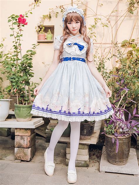 Sweet Lolita Dress Op Ruffle Pleated Print Bow Chiffon Lolita One Piece