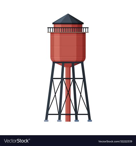 Red Water Tower Liquid Storage Tank Countryside Vector Image