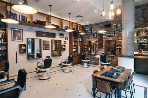 For an additional touch, the sitting area is also decorated with simple leather seats for an added touch of comfort! Top 80 Best Barber Shop Design Ideas - Manly Interior Decor