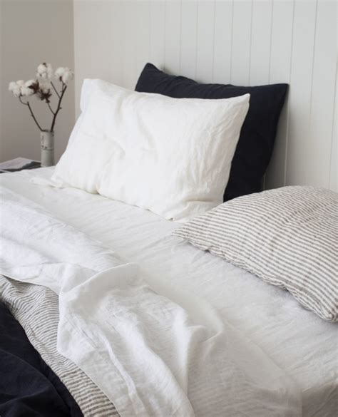 French Flax Linen Quilt Cover In White Linen Sheet Sets White