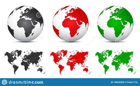 Three 3d Globes With World Maps Stock Vector Stock Vector