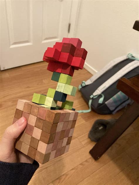Real Life Minecraft Rosepoppy Made With Wooden Blocks Full Credits To