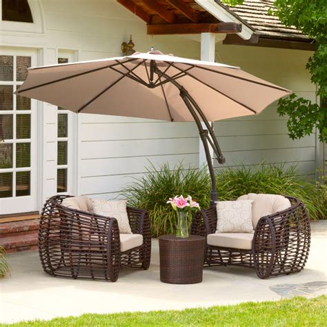 Outdoor Patio Furniture With Tan Cantilever Umbrella Canopy