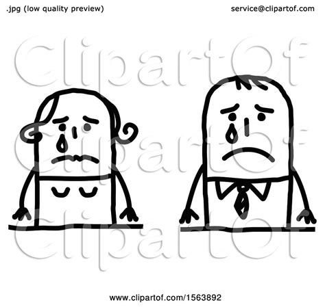 Clipart Of A Crying Stick Couple Royalty Free Vector Illustration By