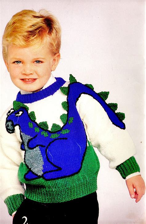 Vintage Knitting Pattern Kids Boys Dinosaur Sweater Pdf Etsy