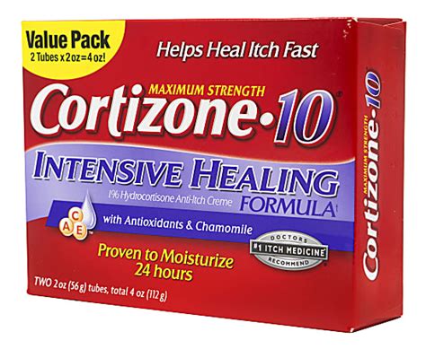 Cortizone 10 Maximum Strength Intensive Healing Hydrocortisone Anti Itch Cream 2 Oz Box Of 2