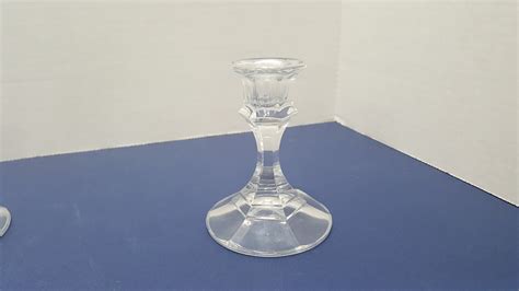 Pair Of Vintage Clear Glass Candlesticks Etsy