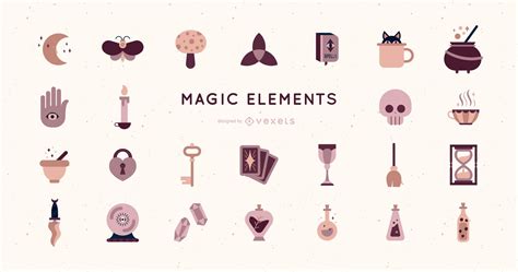 Flat Design Magic Elements Pack Vector Download