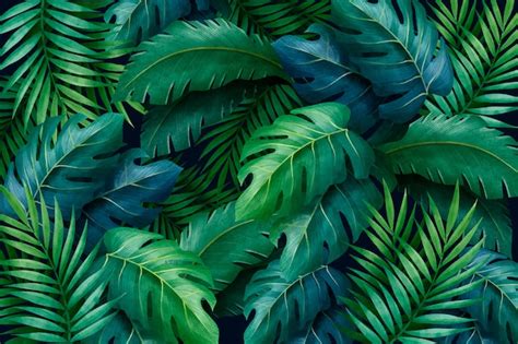 Free Vector Tropical Green Leaves Background