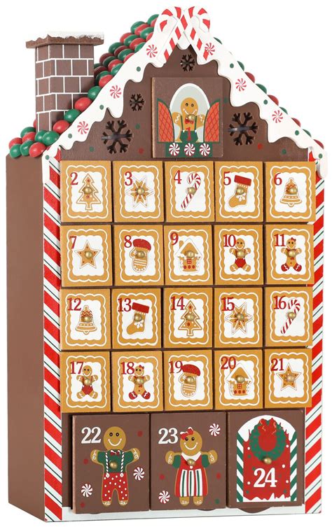 Brubaker Advent Calendar Wooden Gingerbread House With 4 Led Lights