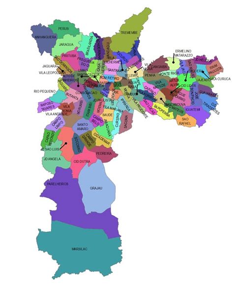 Mapa da região metropolitana de São Paulo e Distritos bairros da Capital