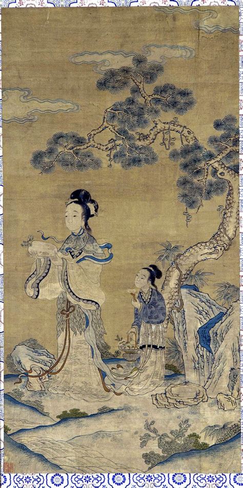 Daoist Female Immortal And Attendant Under A Pine Ming Dynasty