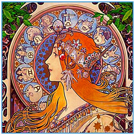 The Zodiac Maiden Detail By Alphonse Mucha Counted Cross Stitch Or Cou